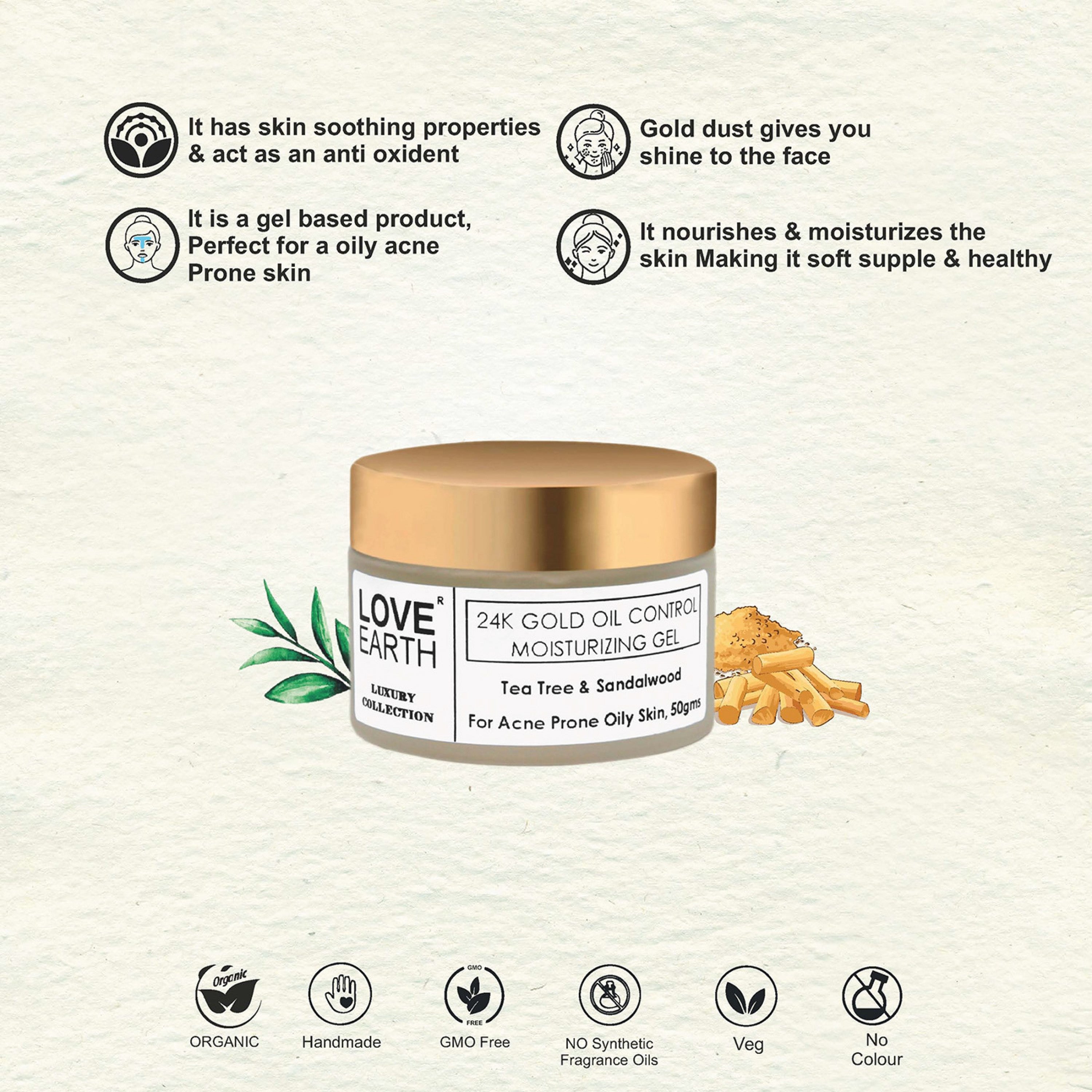 Love Earth 24K Gold Oil Control Moisturizing Gel - 50 gms