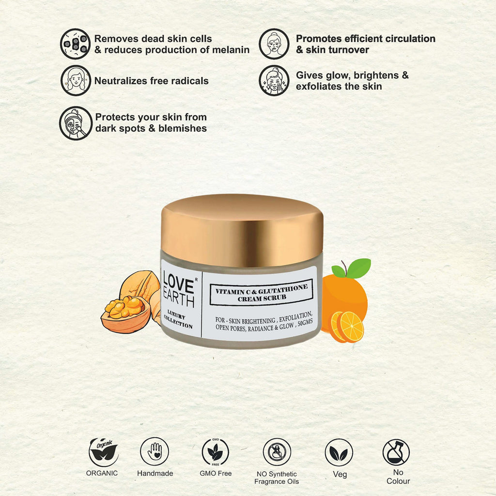 Love Earth Vitamin C & Glutathione Cream Scrub - 50 gms