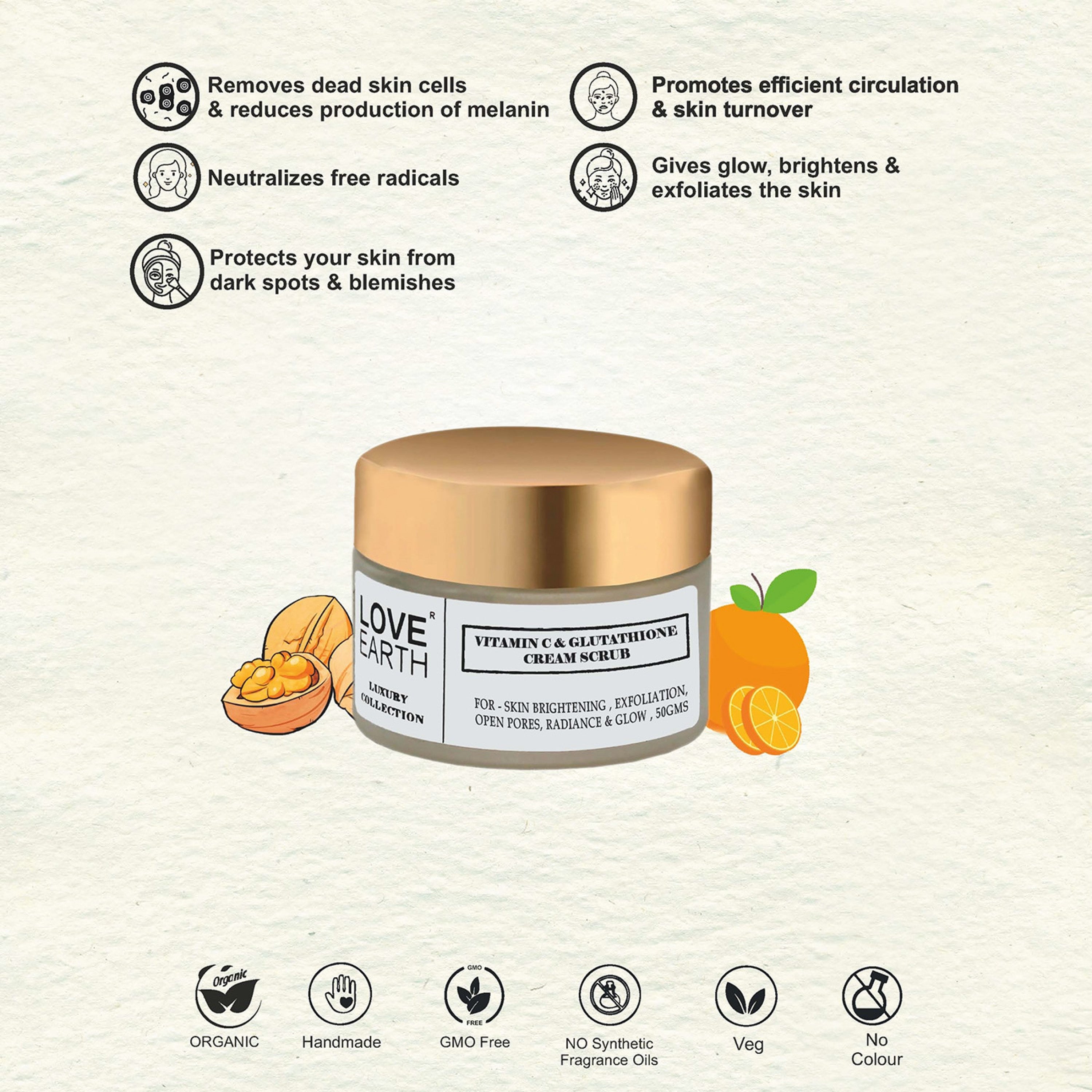 Love Earth Vitamin C & Glutathione Cream Scrub - 50 gms