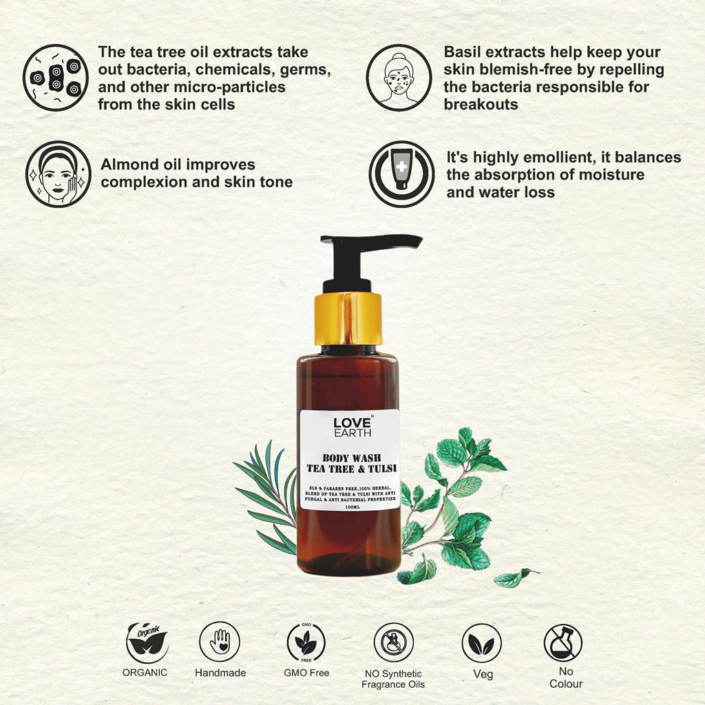 Love Eath Body Wash With Tea Tree & Tulsi - 100 ml