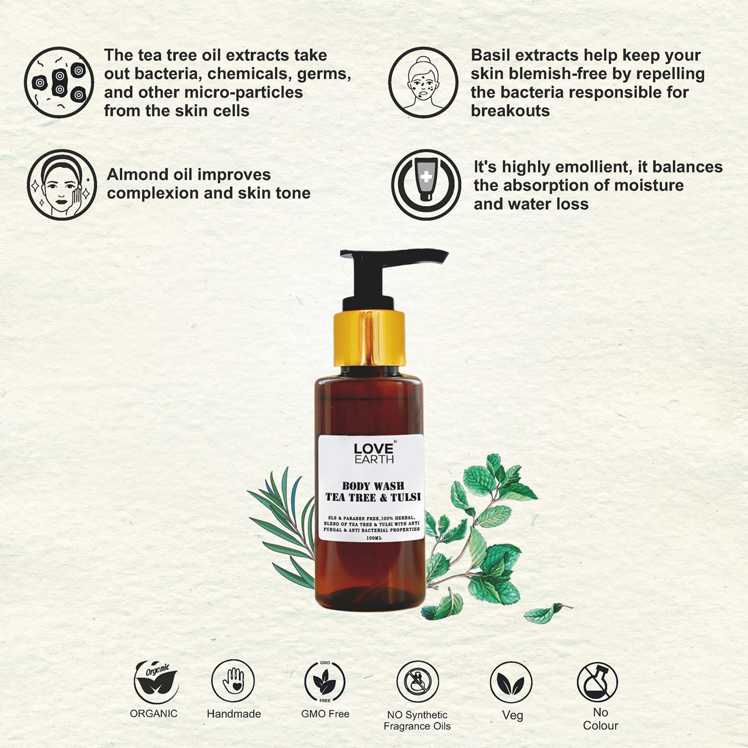 Love Eath Body Wash With Tea Tree & Tulsi - 100 ml