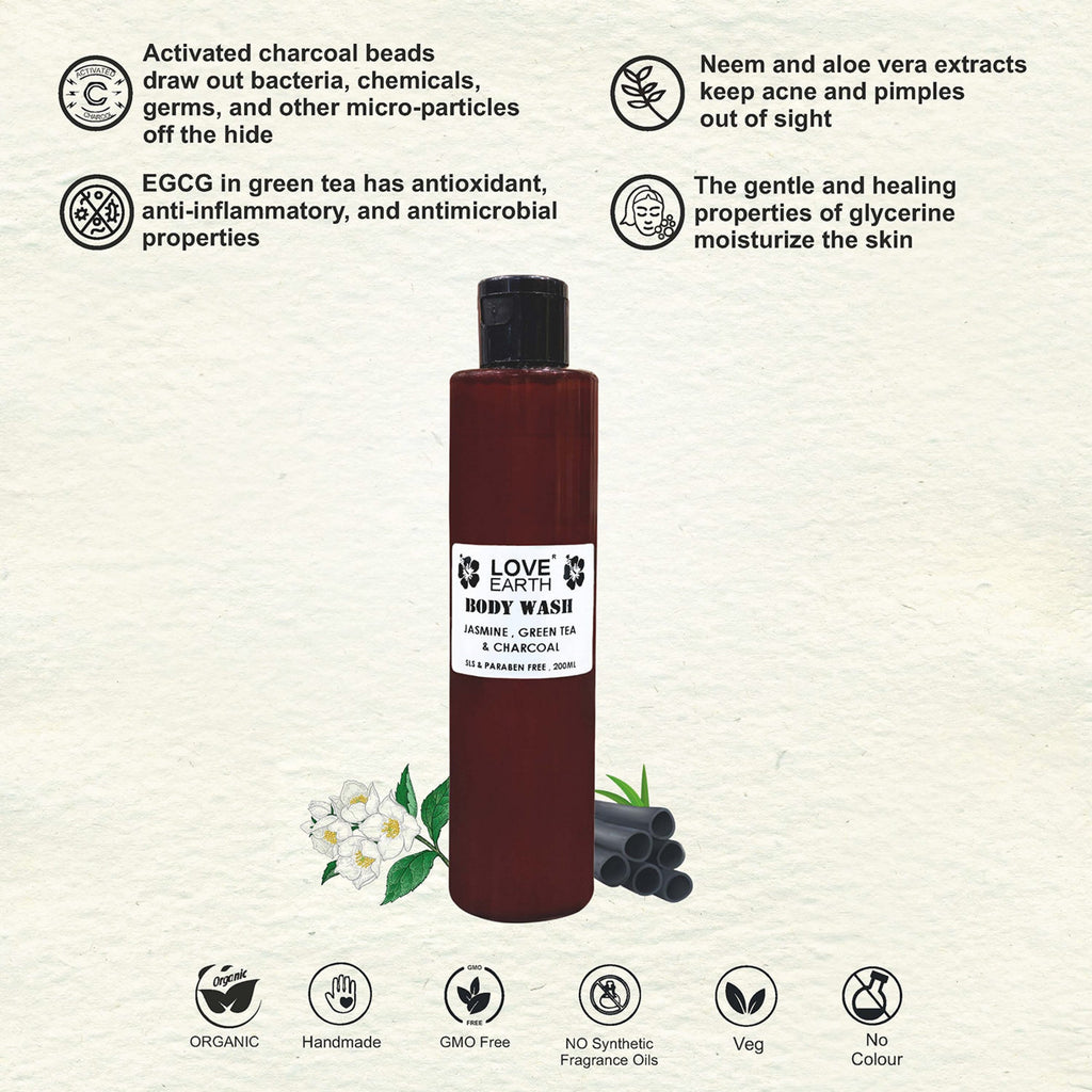 Love Earth Body Wash - Jasmine, Green Tea & Charcoal - 200ml