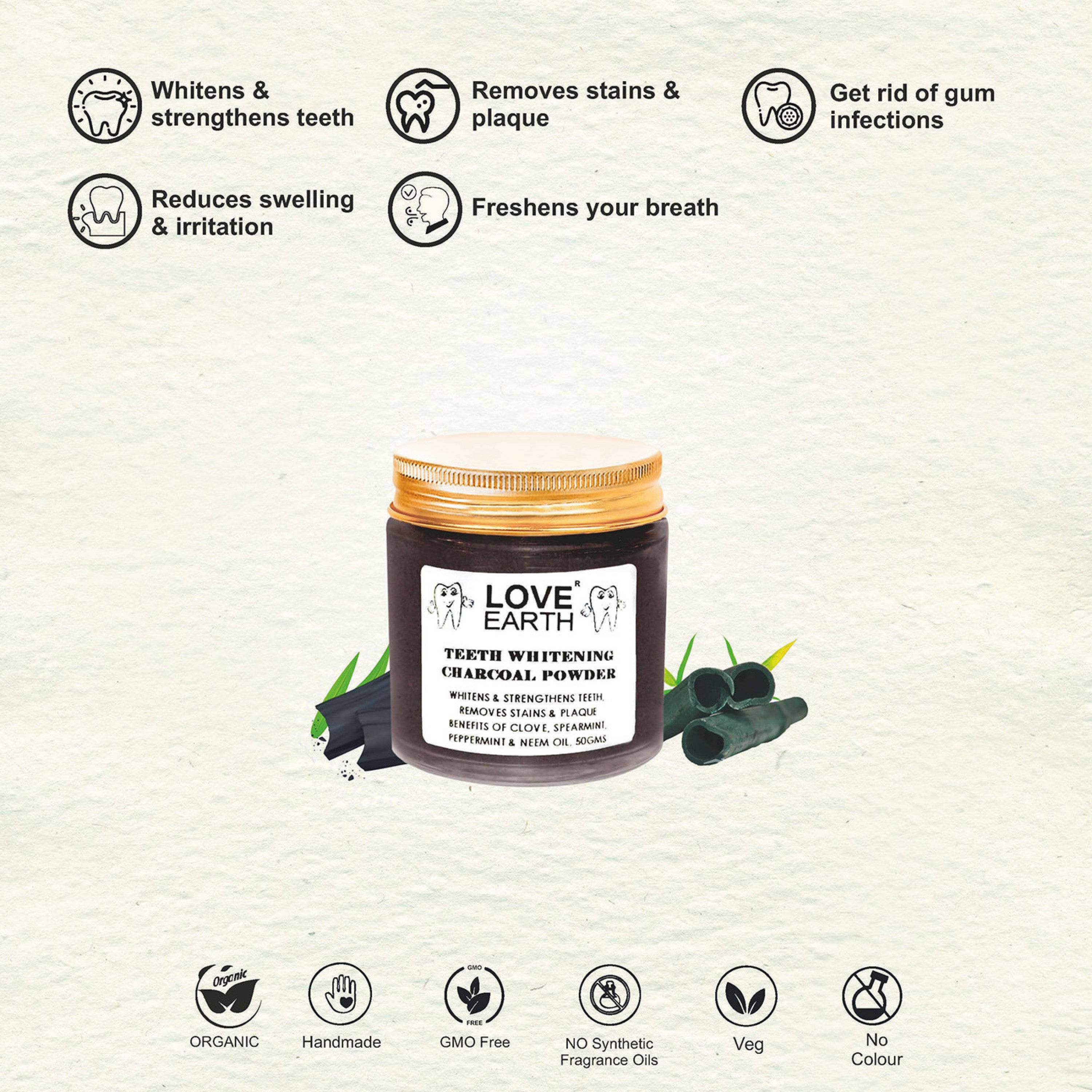 Love Earth Teeth Whitening Charcoal Powder - 50 gms
