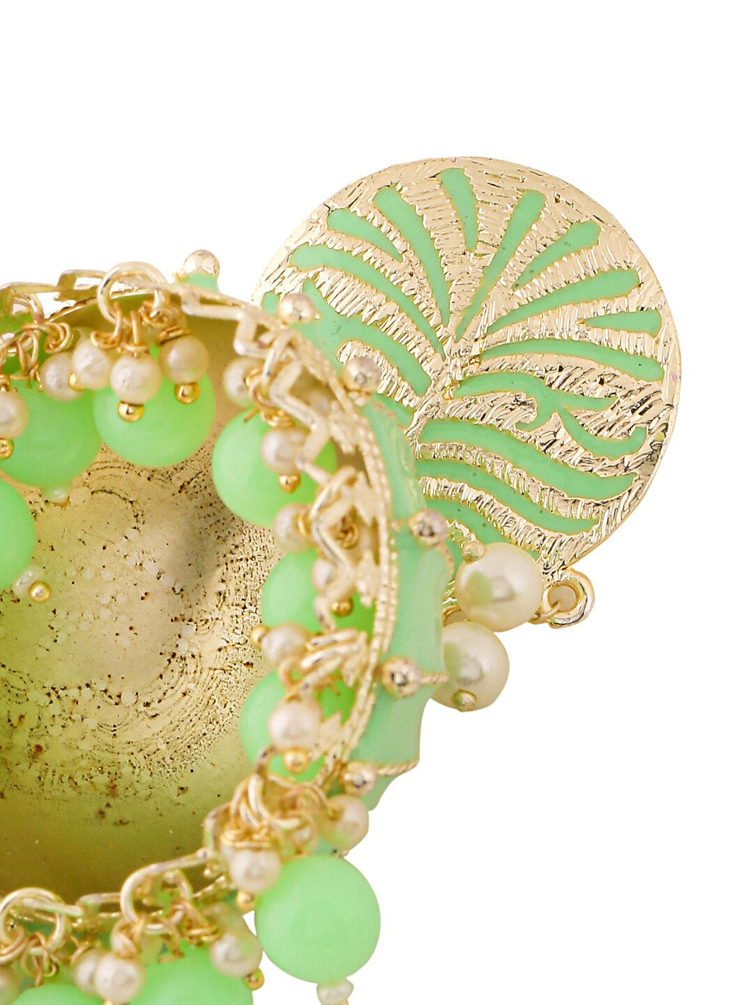 Yellow Chimes Women Green Meenakari Jhumkas Earrings