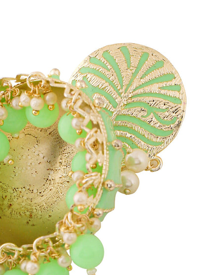 Yellow Chimes Women Green Meenakari Jhumkas Earrings