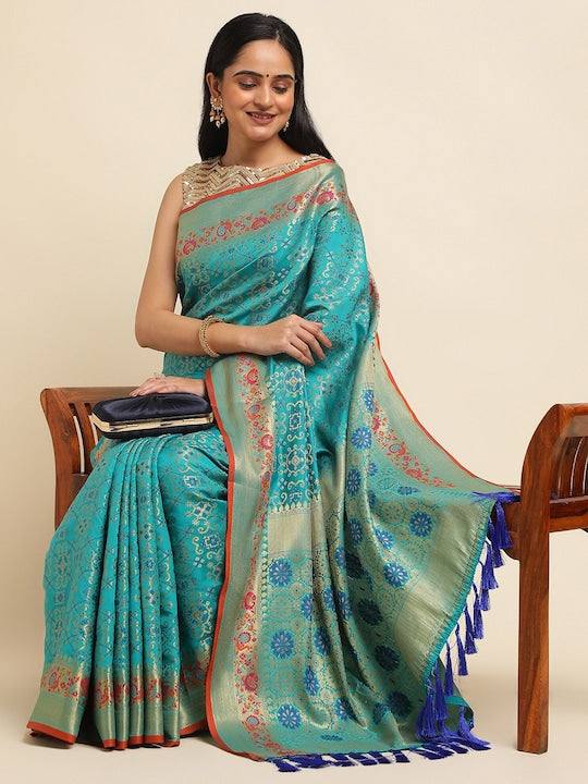 Fabmora Ethnic Motifs Woven Design Zari Banarasi Saree