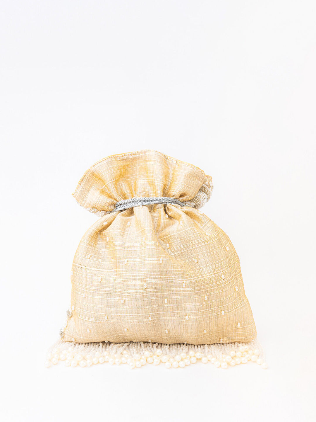 NR By Nidhi Rathi Cream-Coloured & Gold-Toned Embellished Potli Clutch
