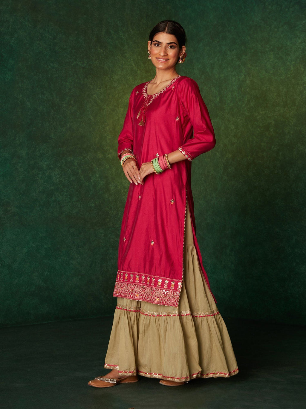 Likha Teej - Tehwar Pink Floral Zari Work Kurta Sharara & Dupatta LIKSKD146 (Set of 3)
