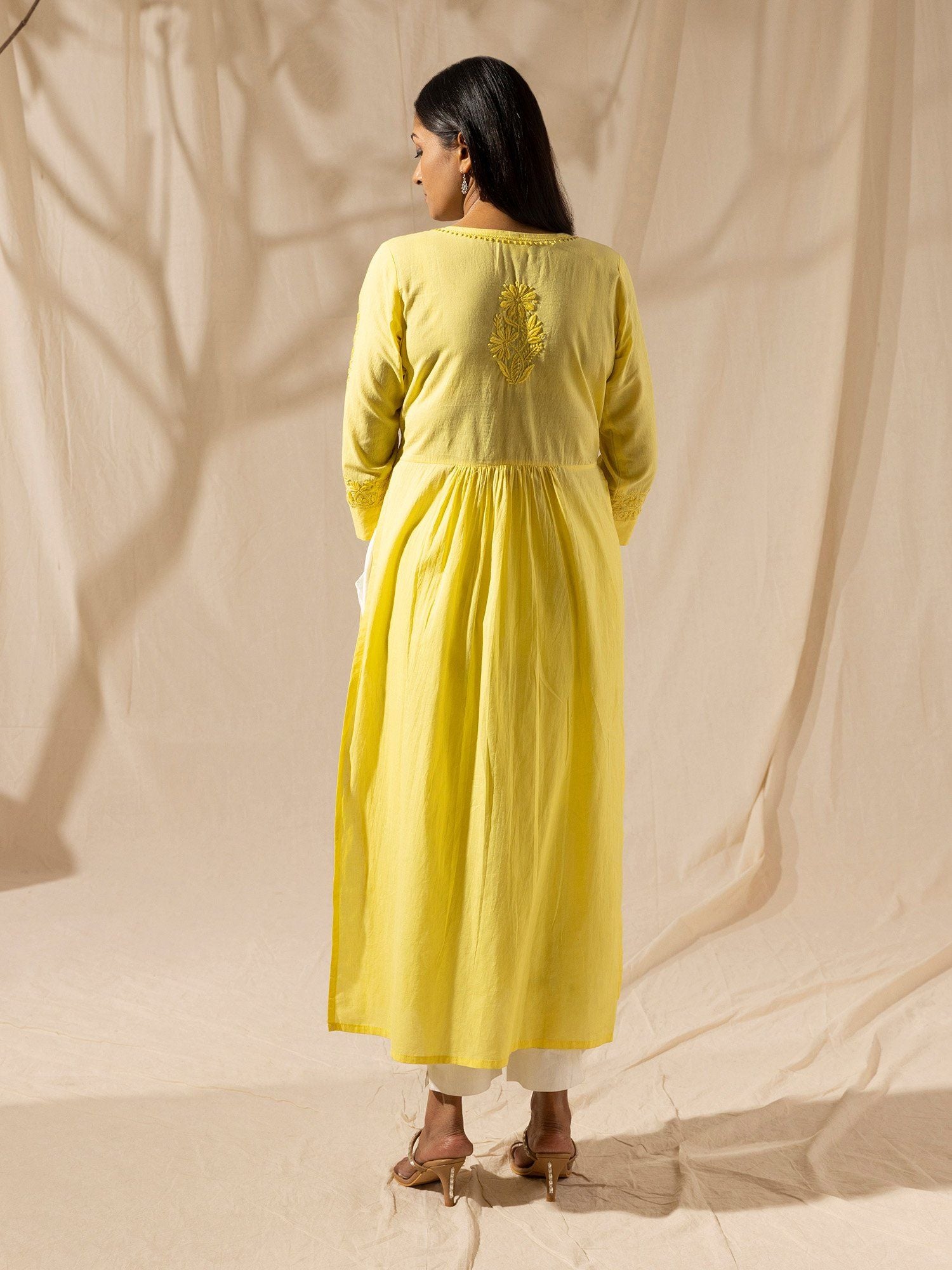 Likha Yellow Chikankari Kurta Set with Dupatta LIKSKD31 (Set of 3)