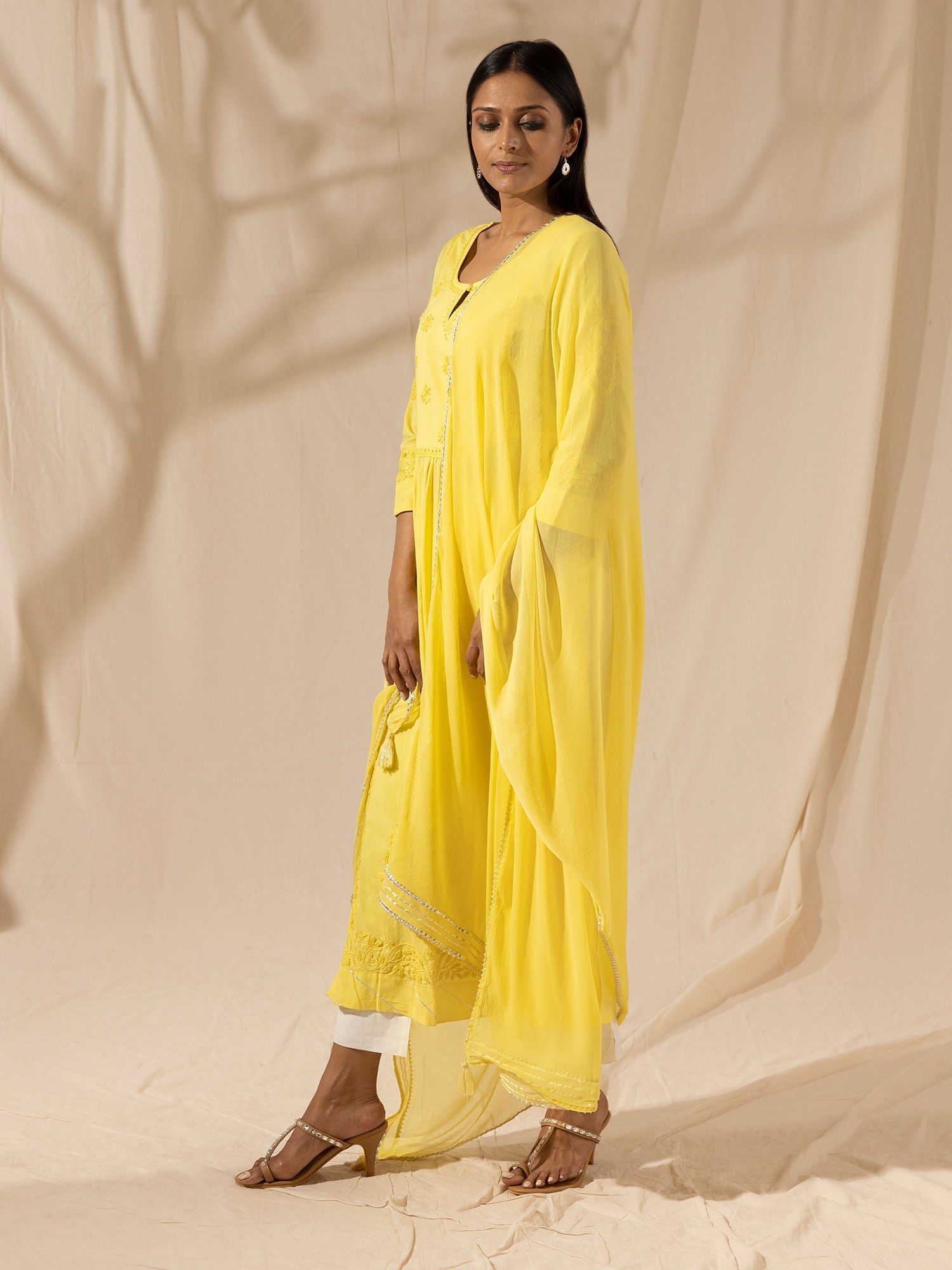 Likha Yellow Chikankari Kurta Set with Dupatta LIKSKD31 (Set of 3)