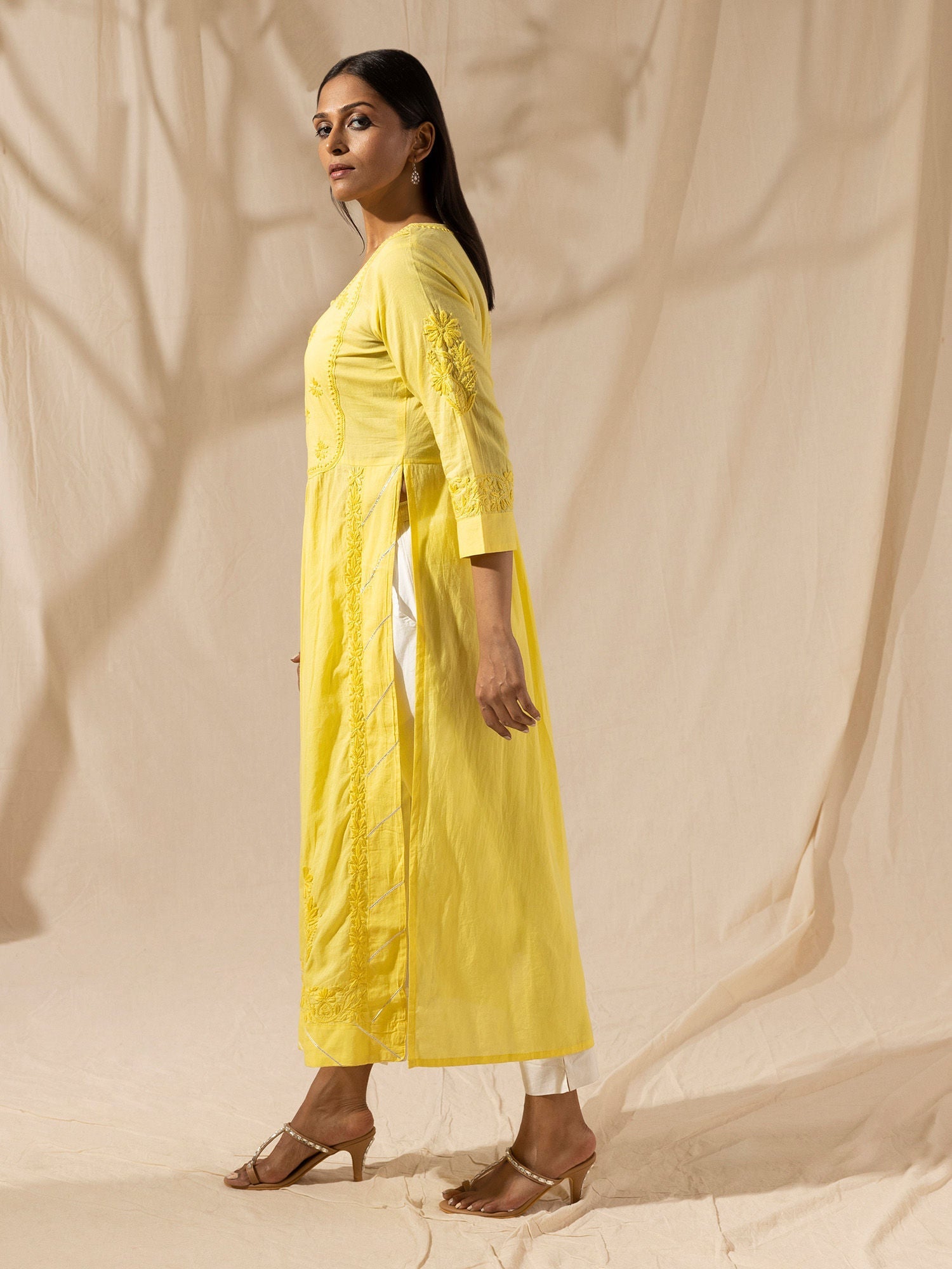 Likha Yellow Chikankari Kurta Set with Dupatta LIKSKD31 (Set of 3)