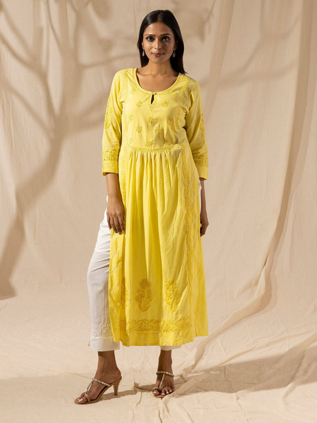 Likha Yellow Chikankari Kurta Set with Dupatta LIKSKD31 (Set of 3)