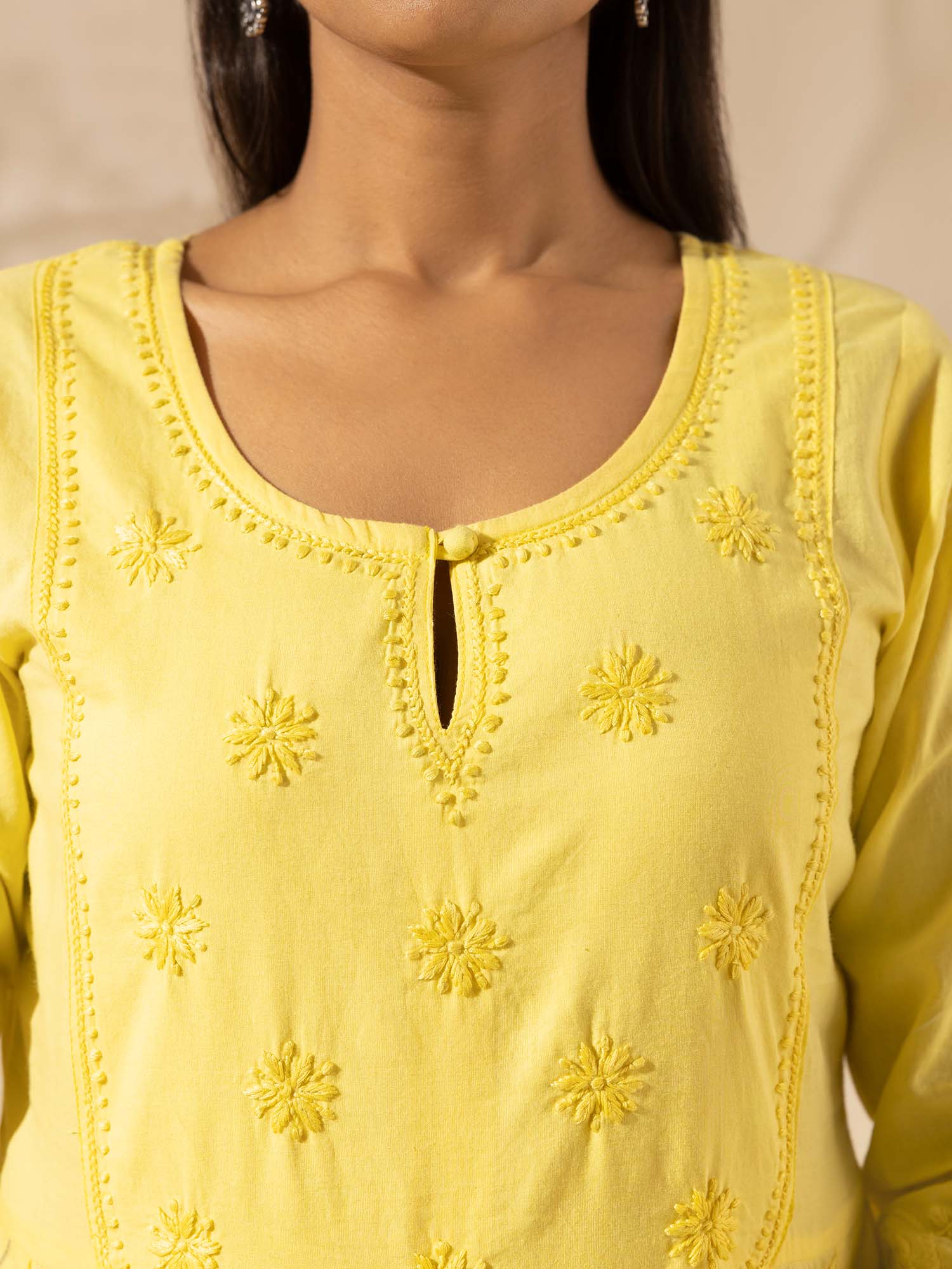 Likha Yellow Chikankari Kurta Set with Dupatta LIKSKD31 (Set of 3)