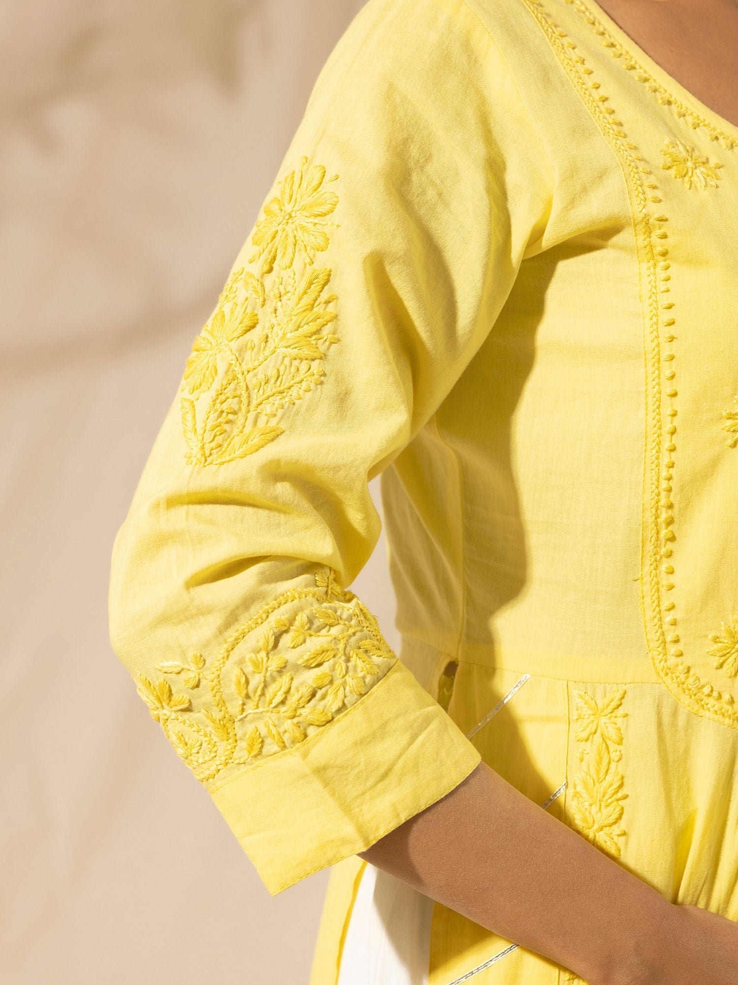 Likha Yellow Chikankari Kurta Set with Dupatta LIKSKD31 (Set of 3)