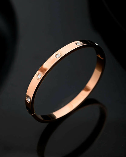 VOJ Rose Gold-Polished Kada Bracelet with Crystals