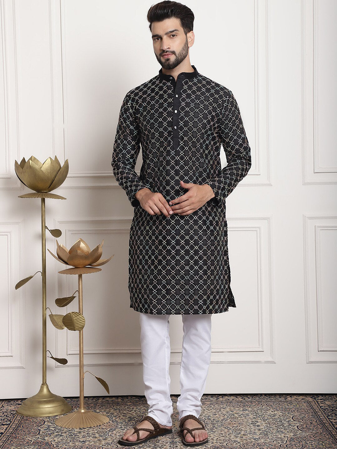 Sojanya Ethnic Motifs Woven Design Embroidered Straight Kurta & Churidar With Nehru Jacket