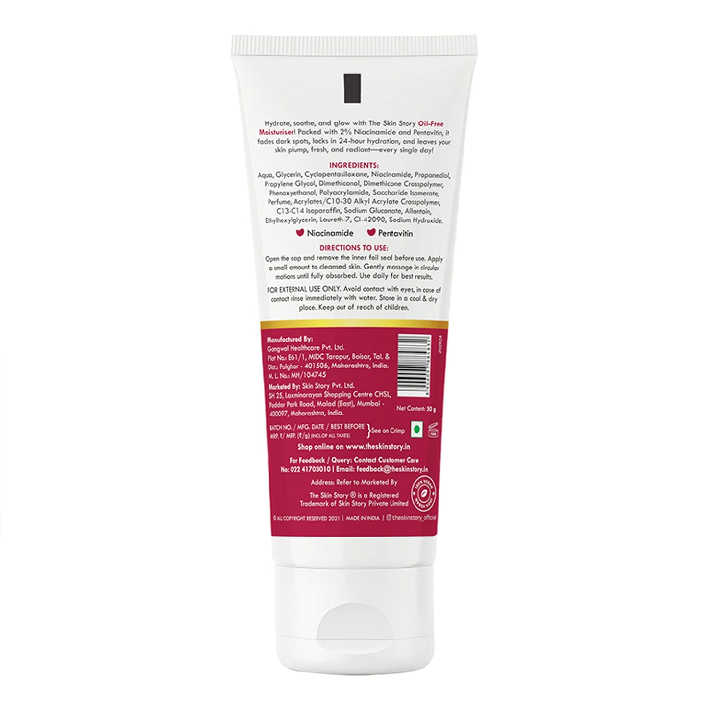 The Skin Story Oil Free Face Moisturizer For Oily Acne Prone Skin Hydrates Adds Glow - Niacinamide