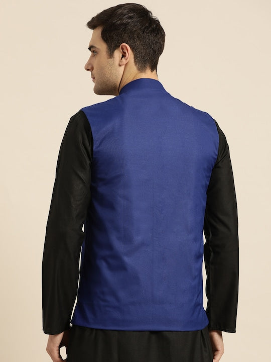 Sojanya Men Blue Solid Nehru Jacket