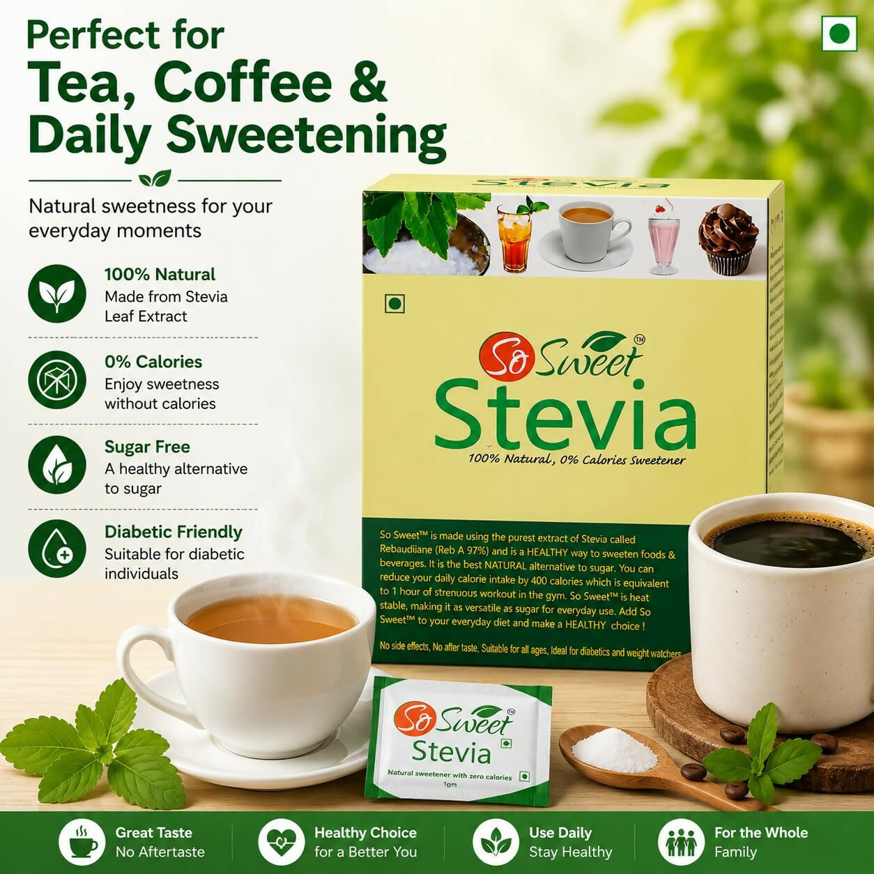 So Sweet Stevia Sachets -50 Sugar Free Natural Sweetener