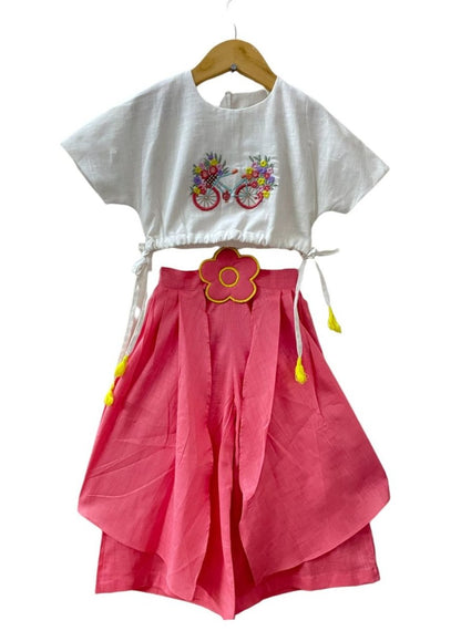 ArthLife Pink White Cycle Embroidered Co-Ord Set