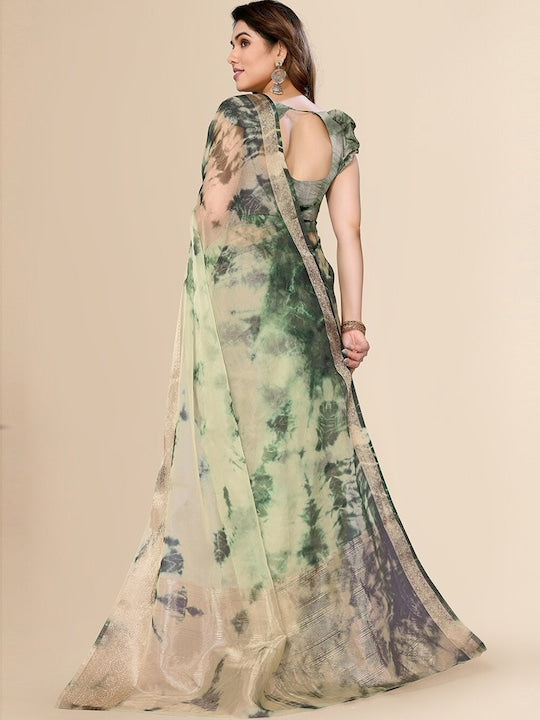 Fabmora Tie and Dye Zari Organza Saree