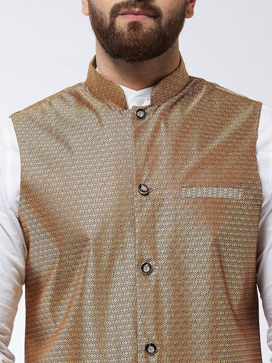 Sojanya Men Copper Coloured Woven Design Nehru Jacket