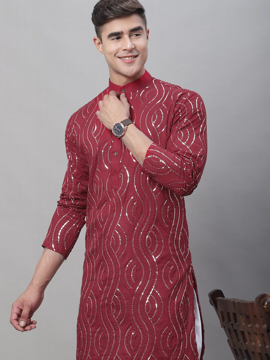 Sojanya Sequin Embroidered Pure Cotton Kurta with Churidar