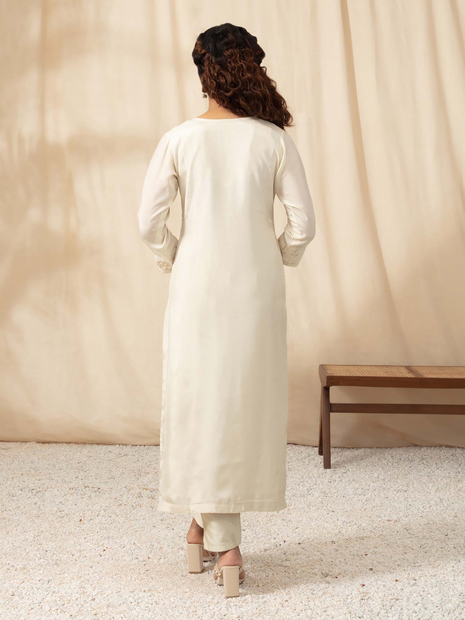 Likha Ivory All Over Embroidered Aline Kurta Pant Set Dupatta LIKSKD58 (Set of 3) - L