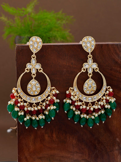 Shoshaa Green Contemporary Kundan Chandbalis Earrings