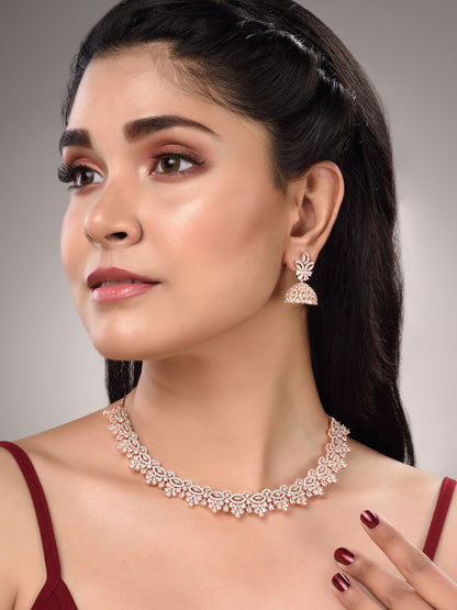 Saraf RS Jewellery Rose Gold-Polished & White AD & CZ-Studded Contemporary Jewellery Set
