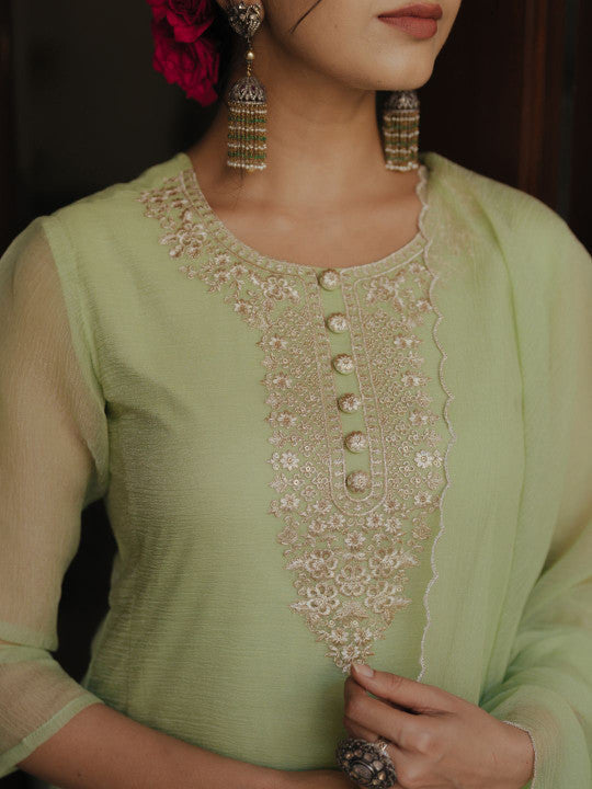 Anayna Women Embroidered Panelled Kurta with Trousers & With Dupatta