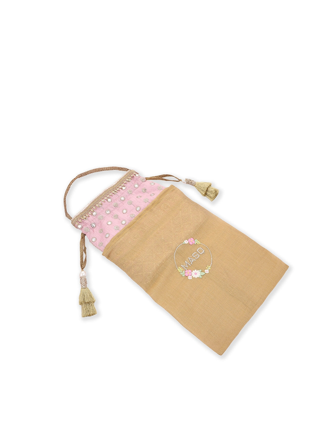 Masq Pink & Gold-Toned Embellished Potli Clutch