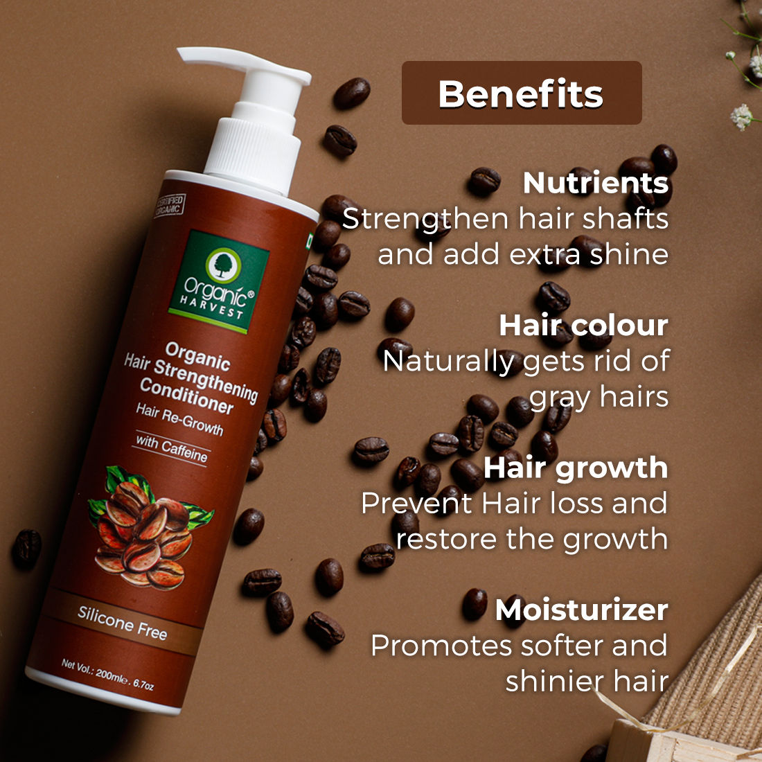 Organic Harvest Organic Hair Strengthening Conditioner Hair Re-Growth With Caffeine - 200 ml