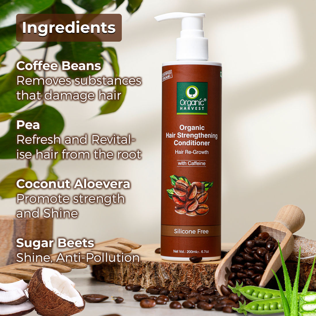 Organic Harvest Organic Hair Strengthening Conditioner Hair Re-Growth With Caffeine - 200 ml