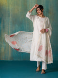 Likha Off white Tonal embrodiery Kurta Pant and Brocade Dupatta LIKSKD253 (Set of 3)