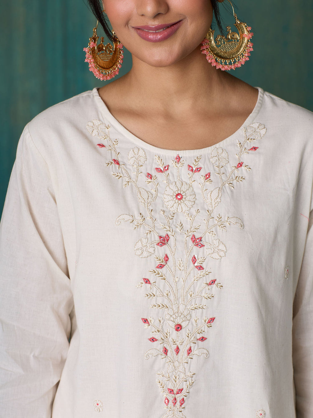 Likha Off white Tonal embrodiery Kurta Pant and Brocade Dupatta LIKSKD253 (Set of 3)
