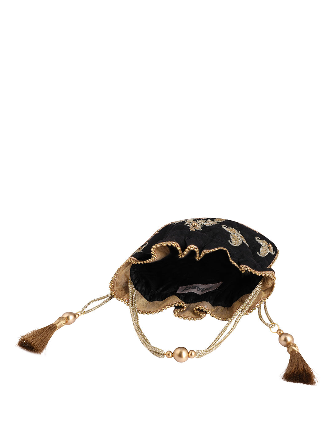 Masq Black & Gold-Toned Embroidered Potli Clutch