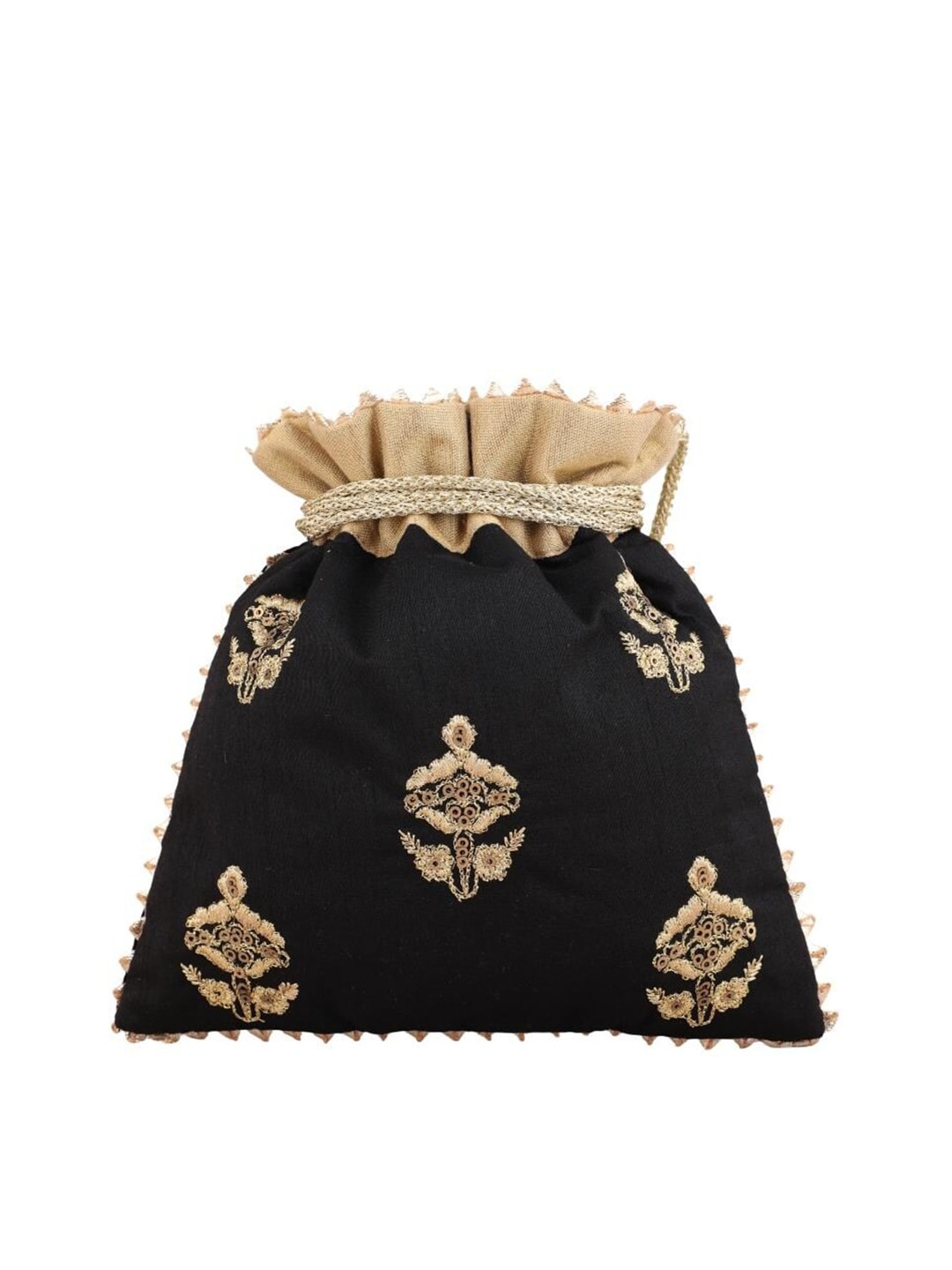 Masq Black & Gold-Toned Embellished Embroidered Potli Clutch