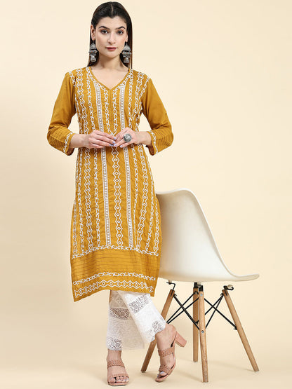 HOUSE OF KARI Ethnic Motifs Embroidered Chikankari Cotton Kurta