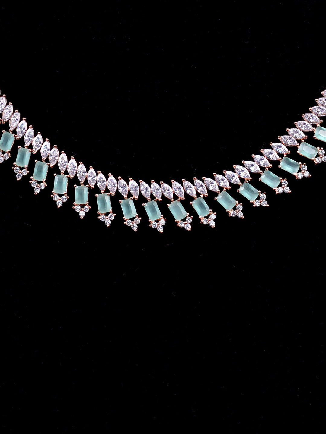 Saraf RS Jewellery Sea Green & Rose Gold-Polished American Diamond Studded Jewellery Set