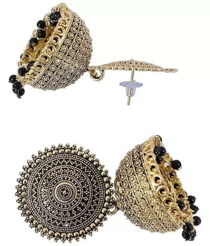 Mominos Fashion Joharkamal Gold-Polished Meenakari Jhumkas For Women & Girls (Black)