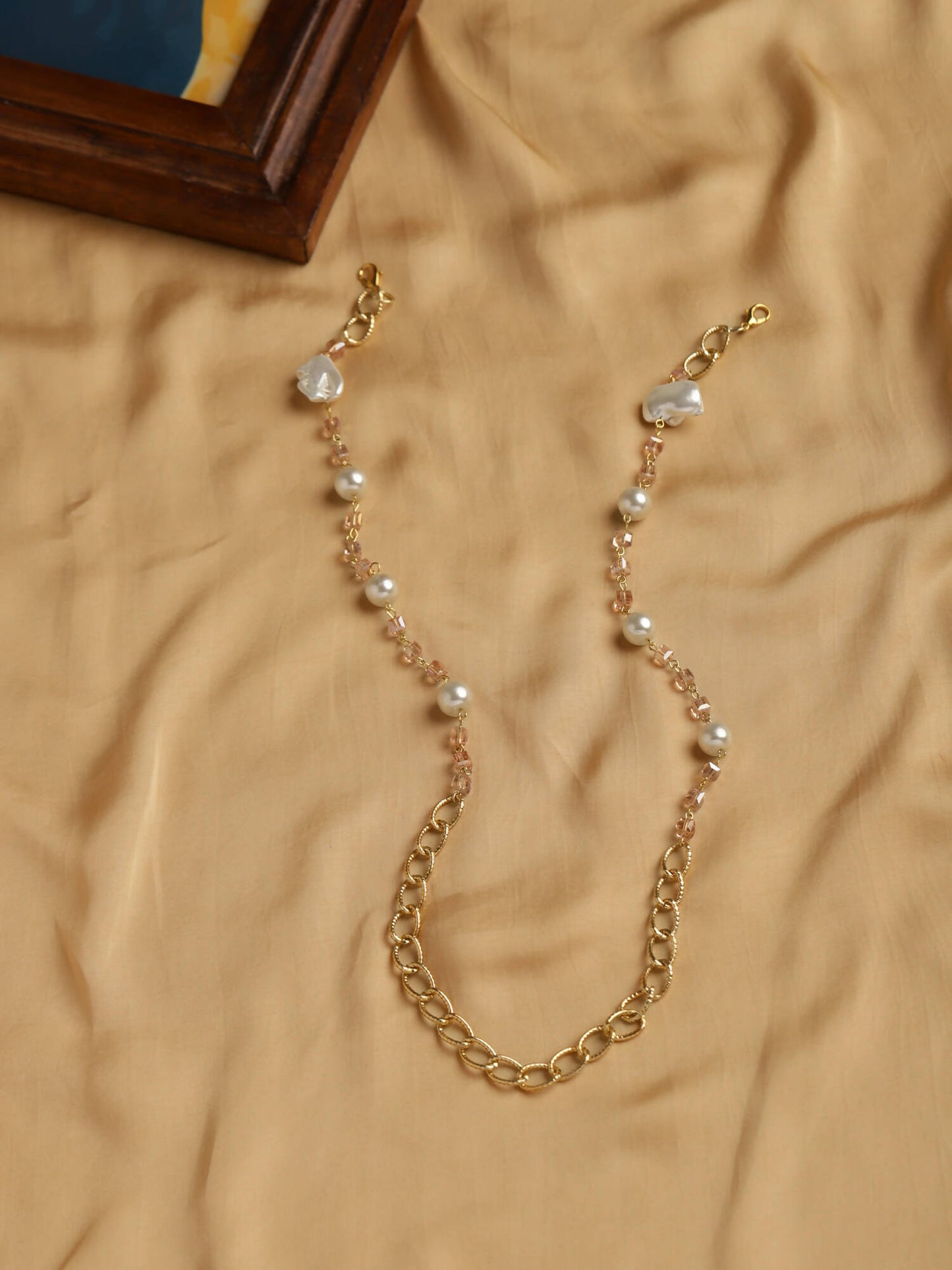 White Golden Embellished Mask Chain - Ruby Raang