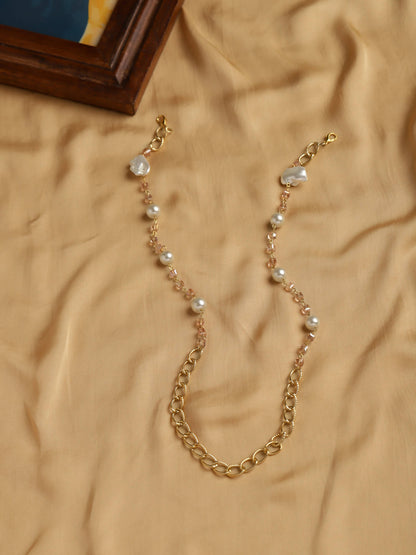 White Golden Embellished Mask Chain - Ruby Raang