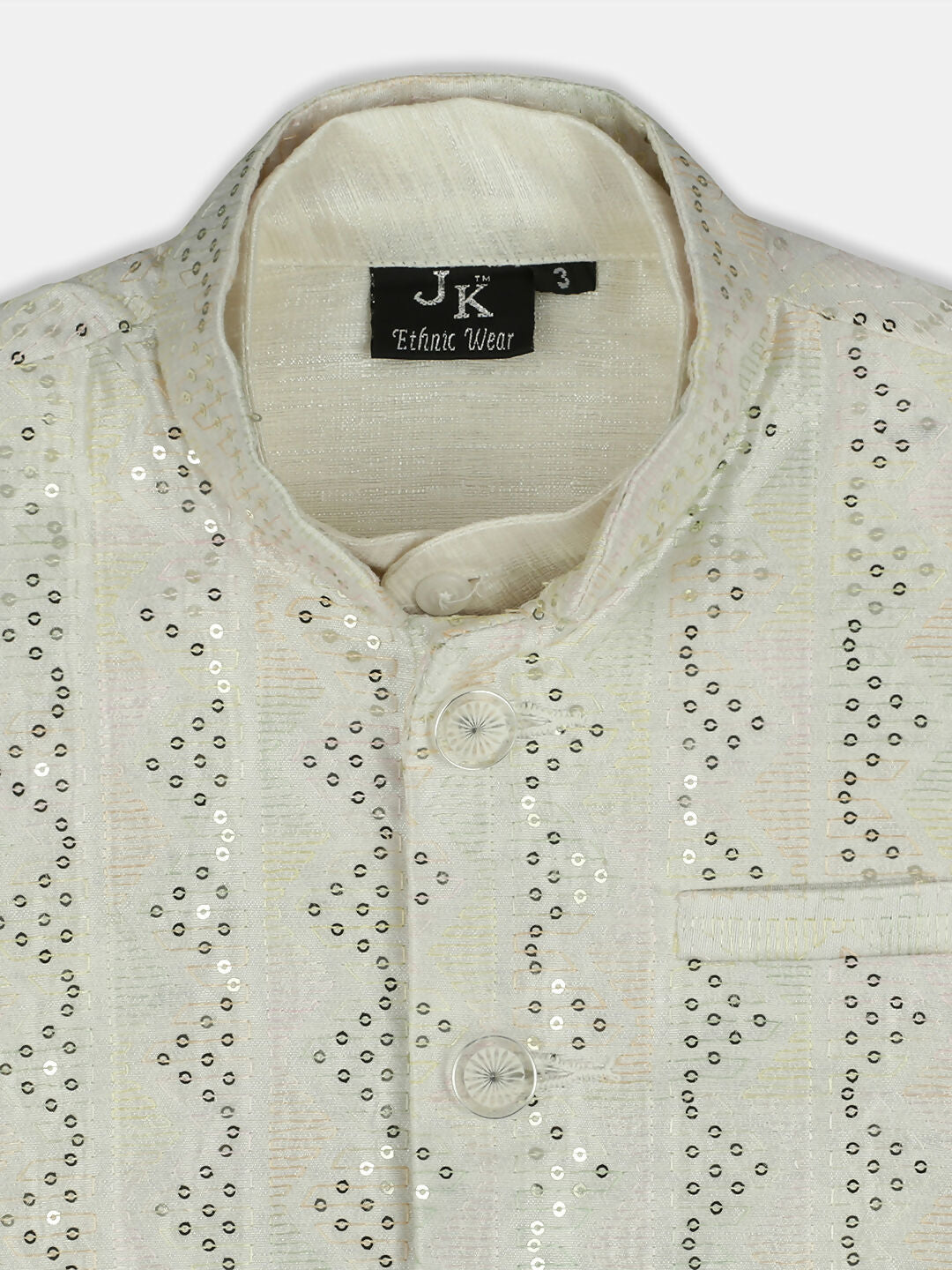 Joban Fashion Kids Island Elegance Sequence work Nehru Jacket Full Sleeves Kurta, Pyjama Set - Cream