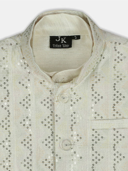 Joban Fashion Kids Island Elegance Sequence work Nehru Jacket Full Sleeves Kurta, Pyjama Set - Cream