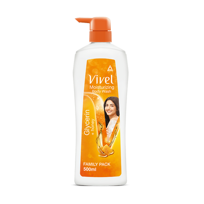 Vivel Moisturizing Body Wash Glycerin & Honey Pump Bottle Shower Gel for Soft Glowing Skin