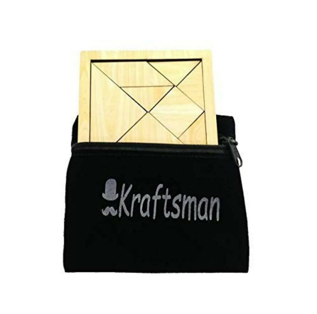 Kraftsman Portable Wooden Tangram Puzzle | 7 Pieces Puzzle Board for Kids and Adults | Travel Pouch Included