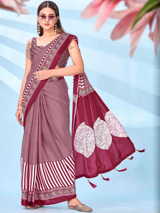 Tikhi Imli Striped Satin Ready To Wear Saree With Blouse Piece