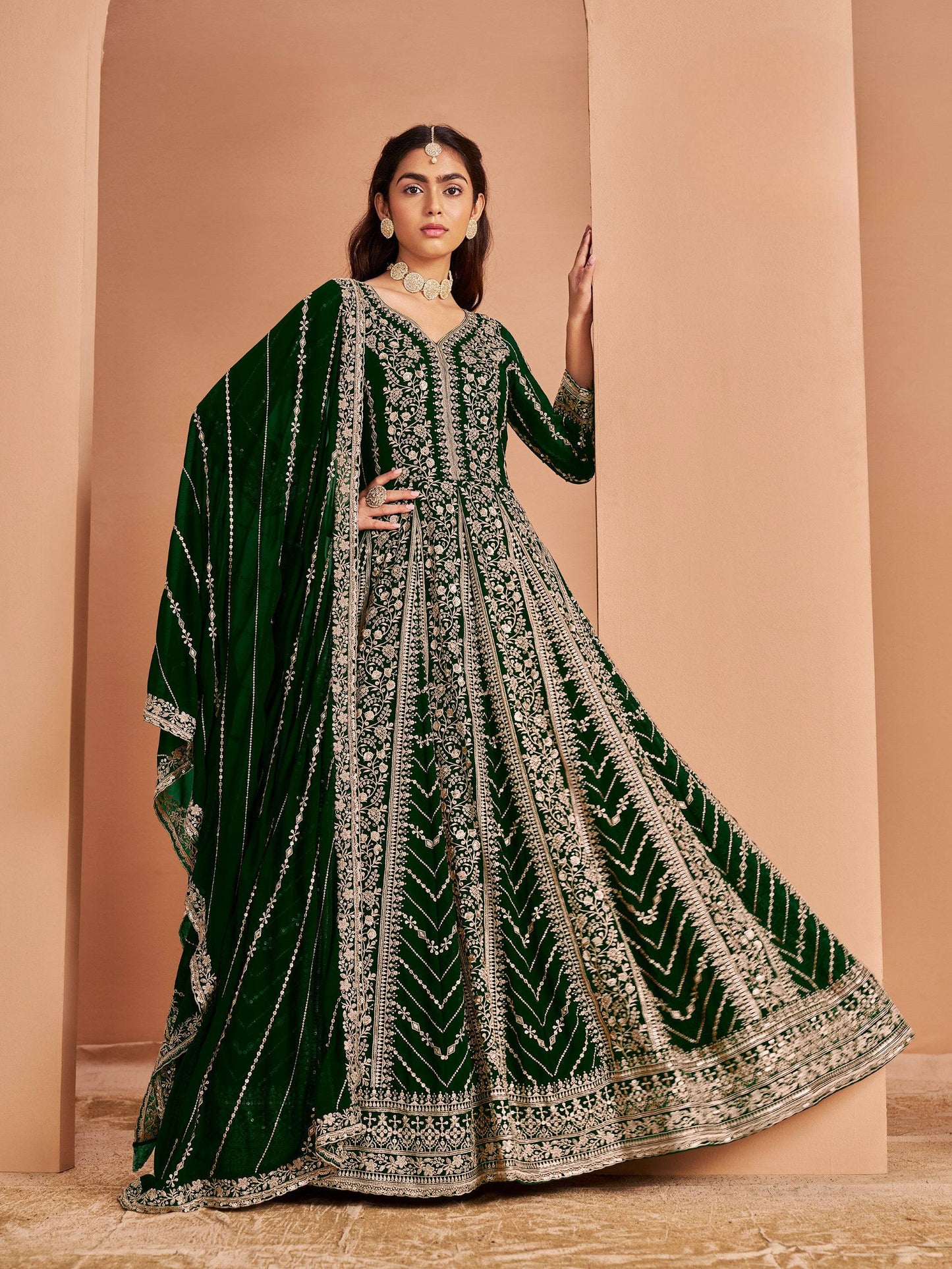 Anaita Dark Green Georgette Embroidered Salwar Suit