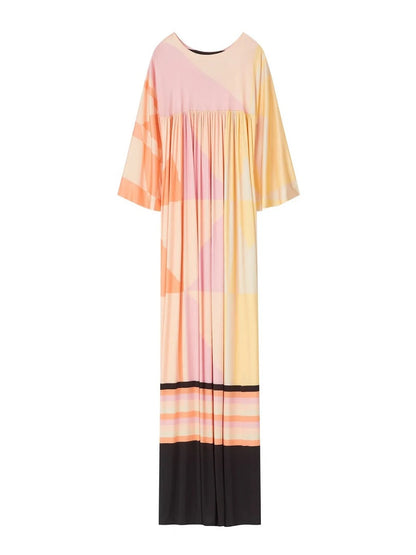 Digital Printed Evening Wear Poly Rayon Cotton Maxi Top Dress Gowns J5758